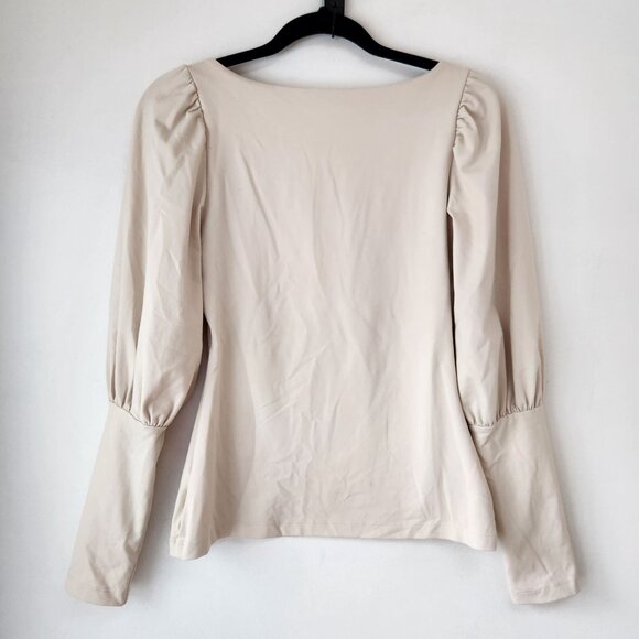 Susana Monaco Beige Blouse Square Neck Stretch Long Cuff Puff Sleeves Women's S - Picture 2 of 6